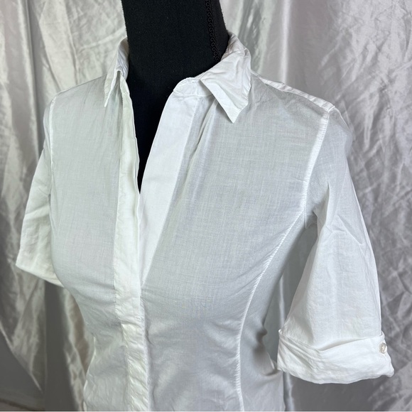 James Perse White Button Down Rib Knit Side Short Sleeve Top Size 0 - Picture 4 of 15